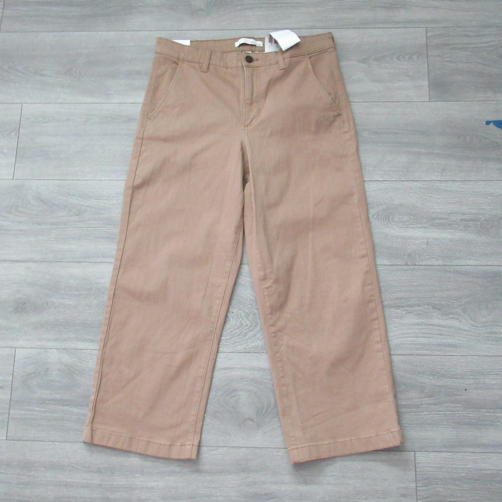 Ella Moss Wide Leg Crop Pants 12 Brown High Rise Stretch Pockets Belt Loops